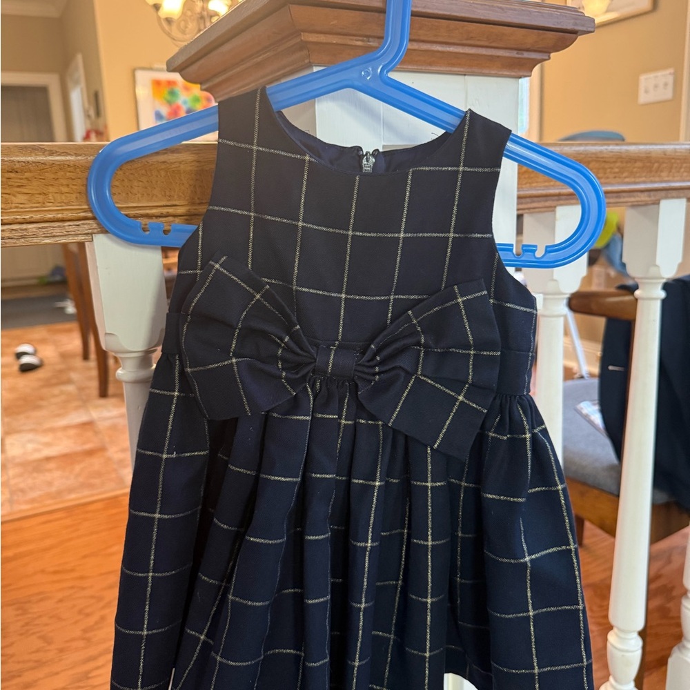 Elegant Navy Blue Checkered Kids Dress